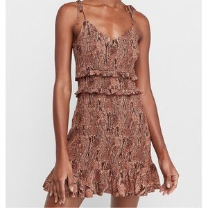 NEW! EXPRESS Snake Print Smocked Ruffle Tie Spaghetti Strap Mini Dress Size S